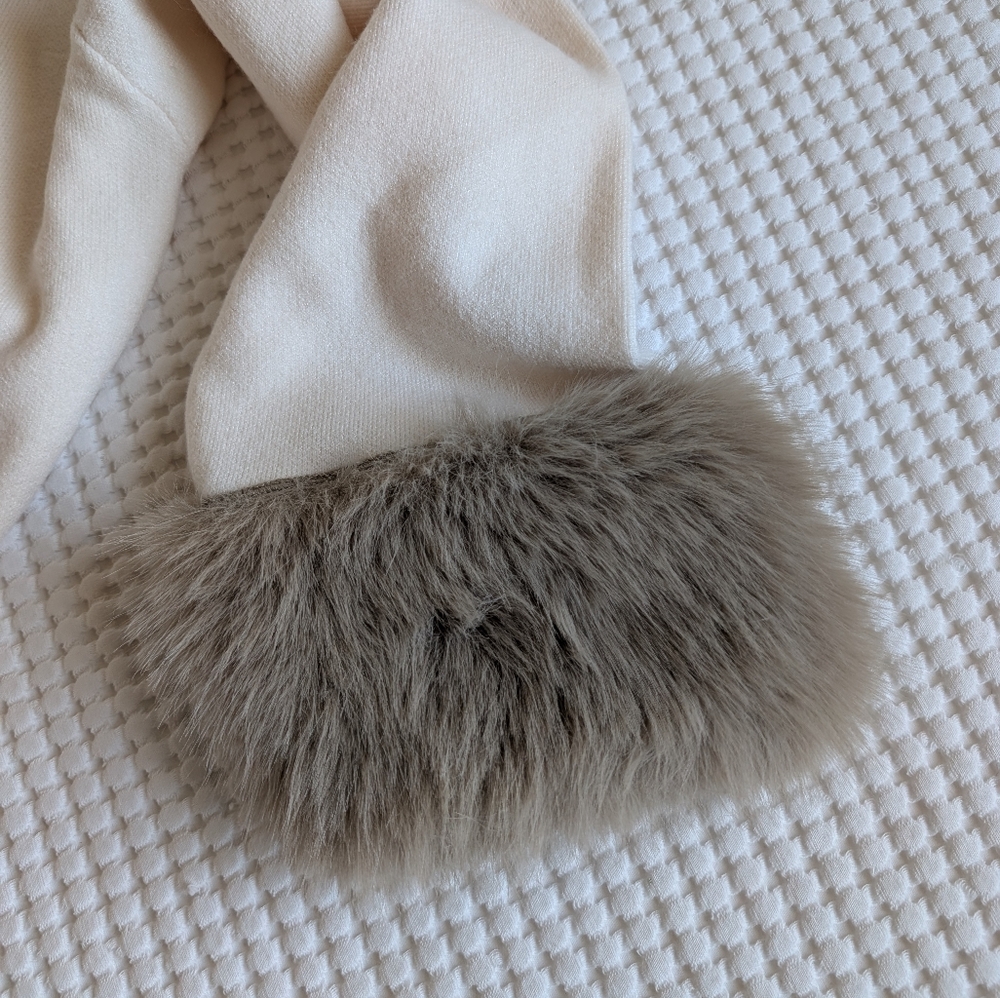 Anthropologie long-sleeve faux fur trim cuffs mini dress, cream, size 1X - Picture 9 of 10